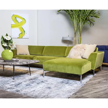 Contemporary Sofa with Chaise and Metal Legs